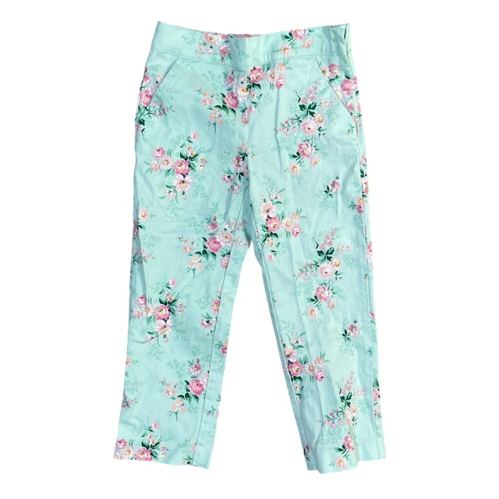 Janie And Jack Pants Floral Mint Green Pink Adjustable Size 6 Girl's